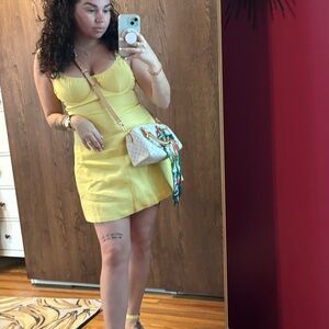 Yellow linen mini dress